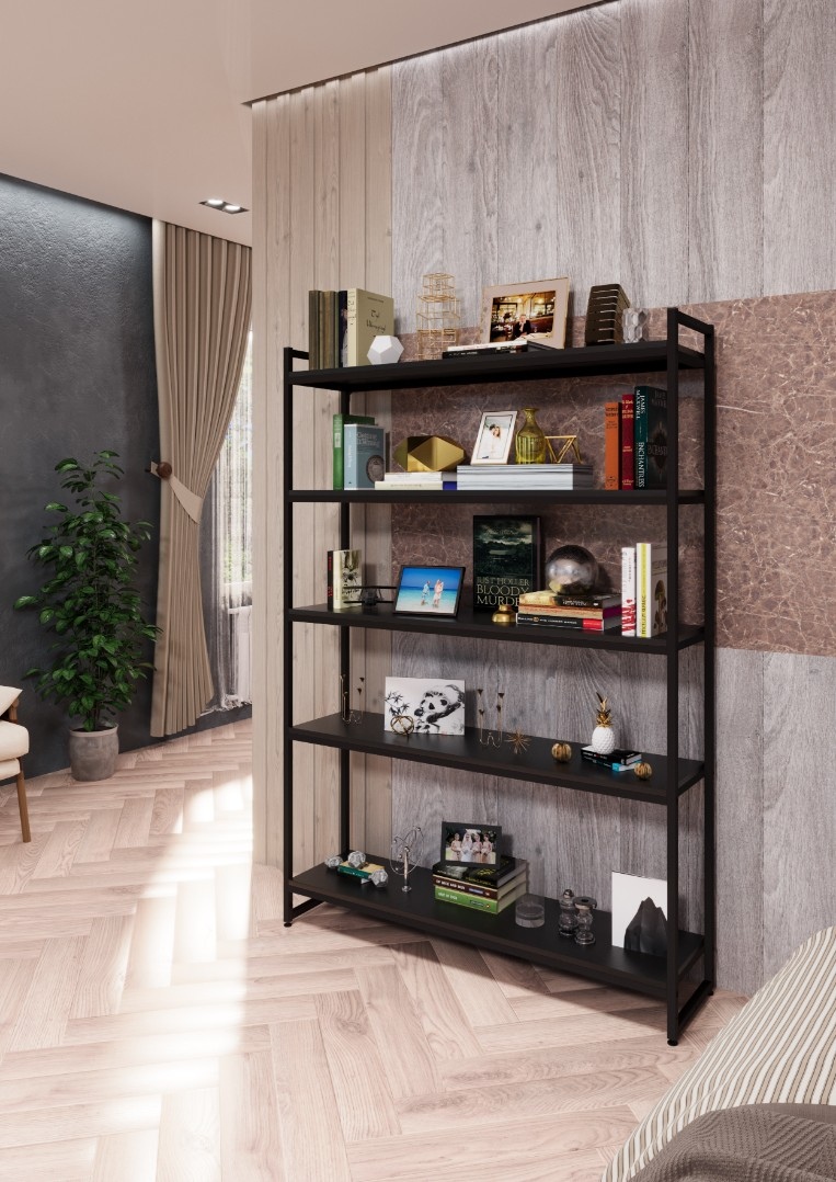 Стеллаж с полками PORTA ПЧ-1712Ч, 170 × 119 × 30 см, 5 полок — ЛДСП, чёрный